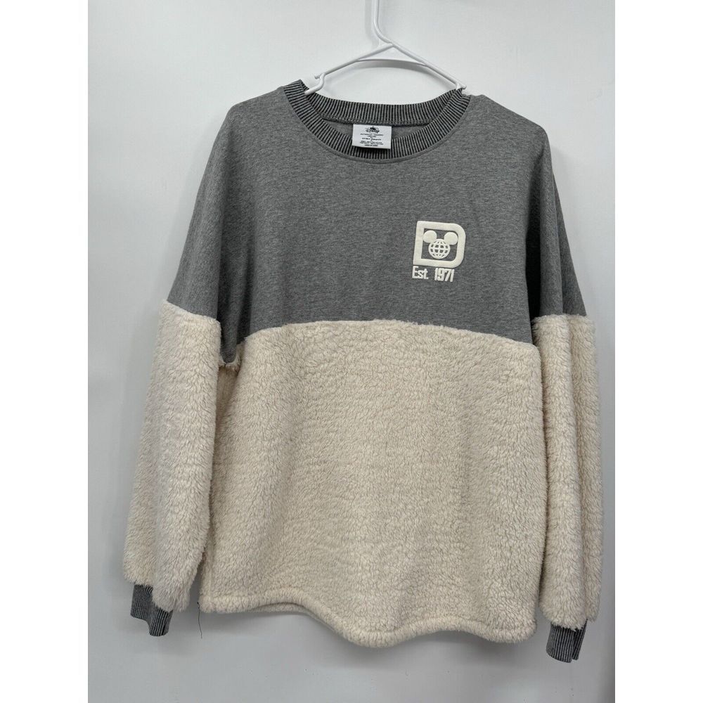 Disney Spirit Jersey Sweatshirt Colorblock Sherpa Mickey Mouse Est 1971 Womens S